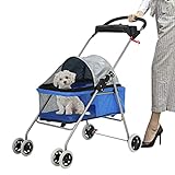 Pet Stroller - MeetPerfect Luxury Pet Roadster for Dogs and Cats Waterproof Dog Cart Dog Stroller Cat Stroller Pet Jogger - Easy to Walk Folding Carrier Carriage with Storage Basket, Blue
