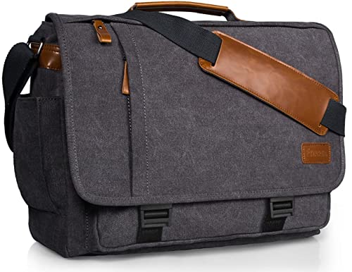 ESTARER Computer Messenger Bag 17-17.3 Inch Water-resistant Canvas Laptop Shoulder Bag for Travel Work College New Version, Grey