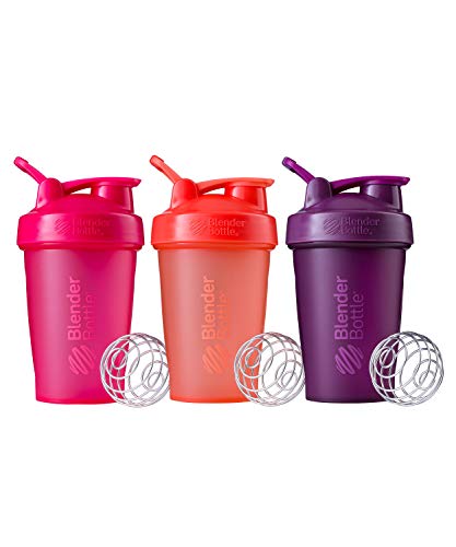 BlenderBottle Classic Shaker Bottle Perfect for Protein Shakes and Pre Workout, 20-Ounce (3 Pack), Coral and Pink and Plum