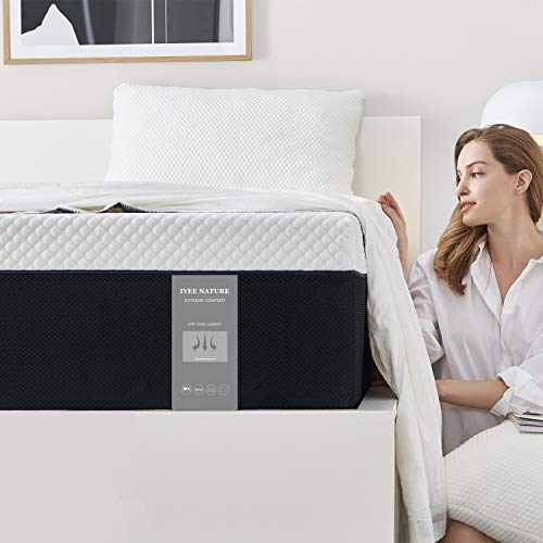 IYEE NATURE King Size Mattress, 12 Inch Cooling-Gel Memory Foam Mattress Bed in a Box, Supportive & Pressure Relief with Breathable Soft Fabric Cover, Medium Firm Feel,Black