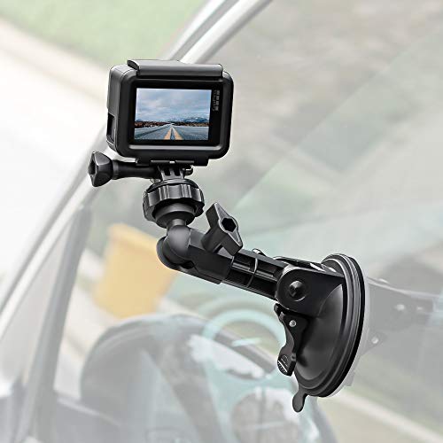 Powerful Suction Cup Camera Car Mount with Tripod Adapter and Phone Holder for GoPro Hero 10/9/8/7/6/5 Black,4 Session,4 Silver,3+,iPhone,DJI Osmo Action,Samsung Galaxy,Google Pixel and More