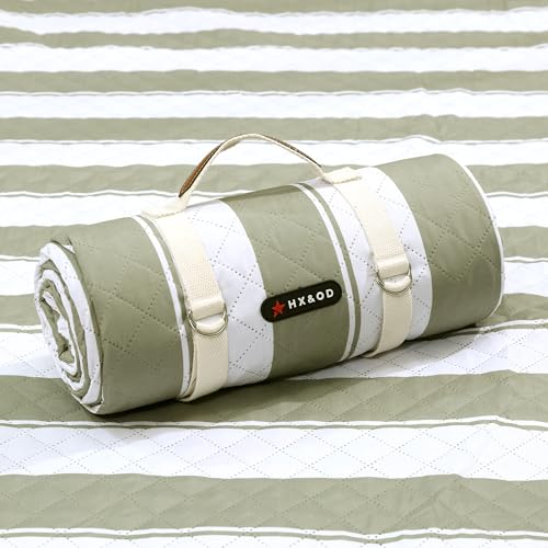 HX&OD Outdoor Picnic Blanket Extra Large, 80”x80” Waterproof Picnic Mat Foldable Camping Blanket Portable with Carry Strap for Beach Mat (Green)