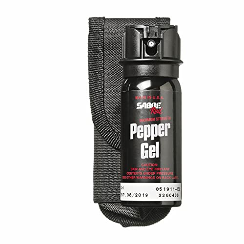 SABRE Tactical Pepper Gel With Belt Holster For Easy Carry, Maximum Police Strength OC Spray, Quick Access Flip Top Safety, Tactical Design For Security Professionals, 18 Bursts, 18-Foot Range