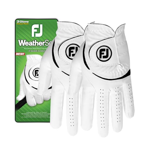 FootJoy Men's WeatherSof 2-Pack Golf Glove, White, Large, Worn on Left Hand