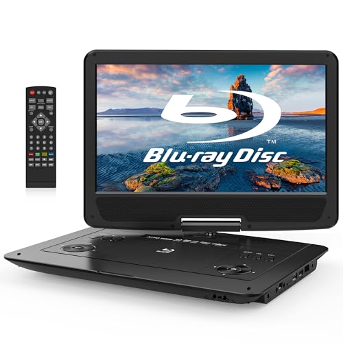 WONNIE 16.9' Portable Blu Ray DVD Player with 14.1' 1080P Full HD Large Swivel Screen, Dolby Audio Sound, 4 Hrs Rechargeable Battery, Support HDMI Out, AV Out, Last Memory, USB/SD Card, Sync TV