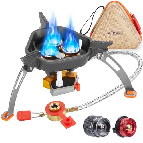 WADEO 7200W Windproof Camping Stove, Camping Gas Stove with Piezo Ignition, Two Fuel Canister Adapter, Carry Case, Portable Stove, Backpacking Stove for Outdoor Backpacking Hiking and Picnic