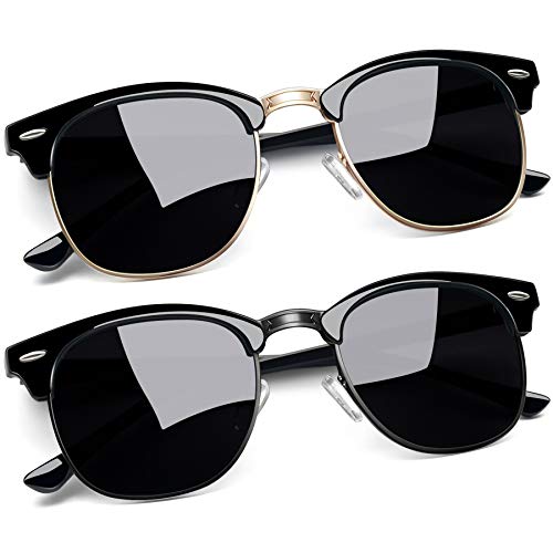 Joopin Polarized Semi Rimless Sunglasses Half Frame Shades for Women Men 2 Pack Black Sun Glasses UV400 Protection Shady Rays Sunnies