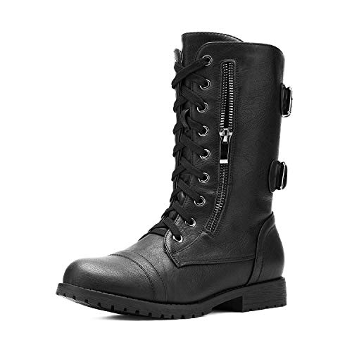 DREAM PAIRS Women's Terran Black Mid Calf Built-in Wallet Pocket Lace up Military Combat Boots Utilitarian - 8.5 M US