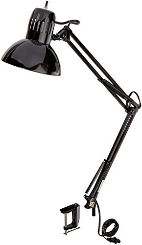Globe Electric 56963 32' Multi-Joint Desk Lamp, Metal Clamp, Black, On/Off Rotary Switch on Shade, Partially Adjustable Swing Arm, Home Office Accessories, Lamp for Bedroom, Home Improvement