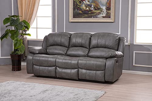 Betsy Furniture Bonded Leather Reclining Sofa in Multiple Colors, 8018 (Grey, Sofa)