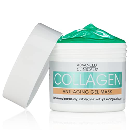 Advanced Clinicals Collagen Gel Facial Mask Anti Aging Skin Care Moisturizer W/Coconut Oil & Rosewater, Skin Plumping Face Mask Reduces Wrinkles, Dry Skin, & Fine Lines, Large 5 Fl Oz (Pack of 1)