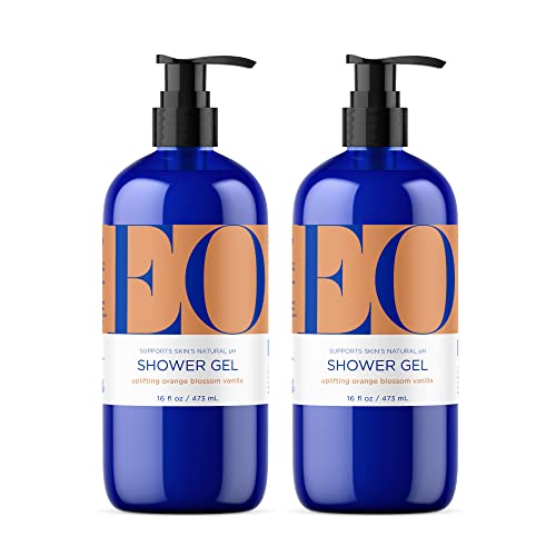 Everyone EO Shower Gel Body Wash, 16 Ounce (Pack of 2), Orange Blossom and Vanilla, Organic Plant-Based Skin Conditioning Cleanser with Pure Essentials Oils