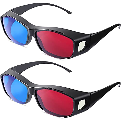 2 Pieces 3D Movie Game Glasses 3D Red Blue Glasses 3D Style Glasses for 3D Movies Games, 3D Viewing Glasses, Light Simple Design (Black)