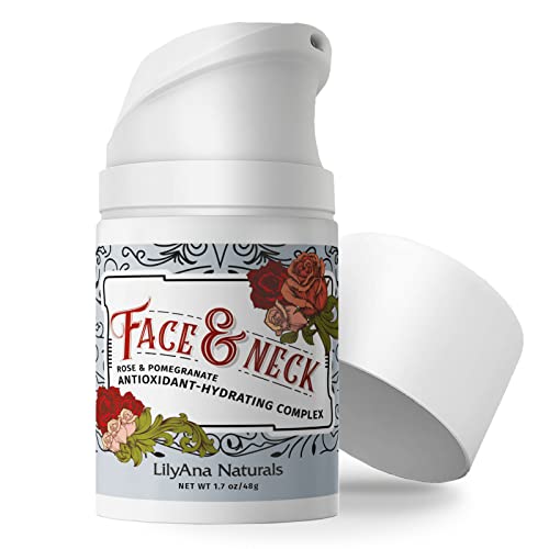 LilyAna Naturals Face and Neck Moisturizer for Women and Men - Moisturizer Face and Neck Cream for Dry Skin and Dark Spot Brightening - Rose and Pomegranate Extracts - 1.7oz