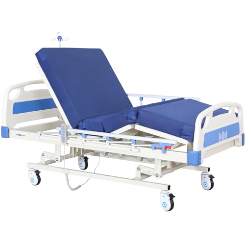 GOTBRAN Premium 3 Function Full Electric Hospital Bed with 4.7' Memory Mattress Included (High Quality Motor & Control System and Individual Locking System with 5' casters)