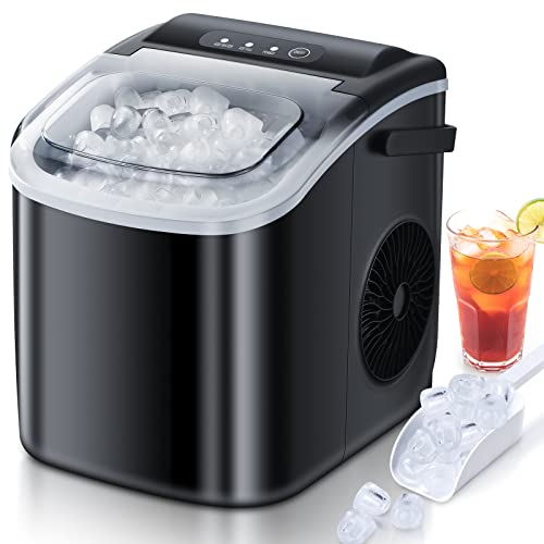 Countertop Ice Maker, Ice Maker Machine 6 Mins 9 Bullet Ice, 26.5lbs/24Hrs, Portable Ice Maker Machine with Self-Cleaning, Ice Bags, Ice Scoop, and Basket, Ice Maker for Home/Kitchen/Office/Party