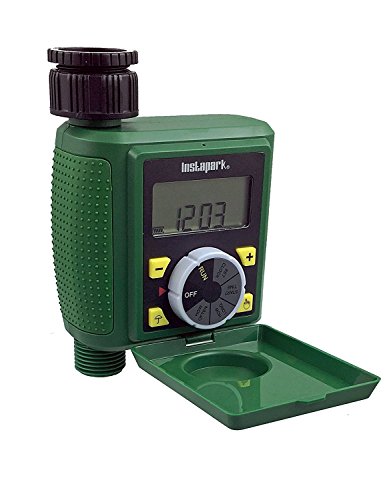 Instapark PWT-07 Outdoor Waterproof Digital Programmable Single Outlet Automatic On Off Water Faucet Hose Timer with Rain Delay and Manual Control Green