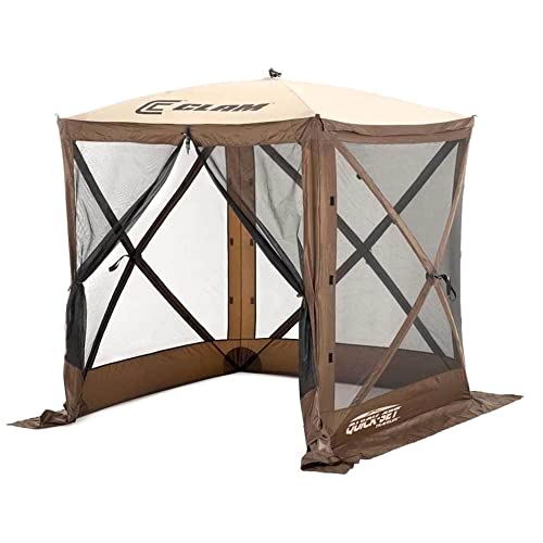 CLAM Quick-Set Traveler 6 x 6 Foot Easy Set Up Portable Outdoor Camping Pop Up Canopy Gazebo Shelter with Ground Stakes and Carry Bag, Brown
