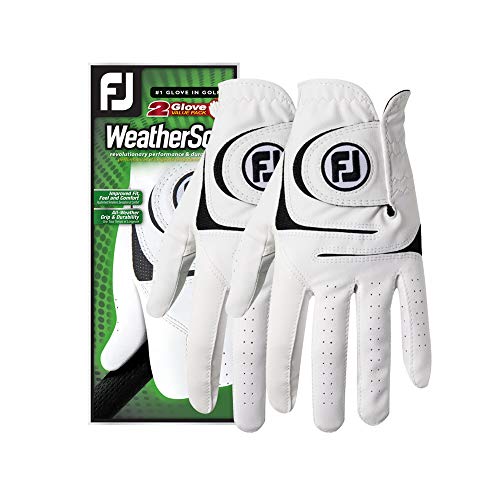 FootJoy Men's WeatherSof 2 Golf Glove White Medium/Large, Worn on Left Hand, 2 count (Pack of 1)