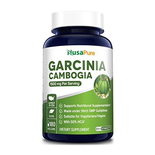 NusaPure Garcinia Cambogia 180 Veggie Caps 1500mg (Vegetarian, Non-GMO, Gluten Free)