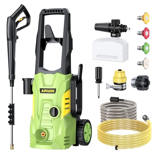 Electric High Pressure Washer - Apiuek Portable Washer with 23 FT Water Outlet & 6.6 FT Inlet Hose, Upgraded Foam Cannon, 4 Nozzle Set, Cleans Patios/Cars/Fences/Windows, 3800PSI 2.4GPM
