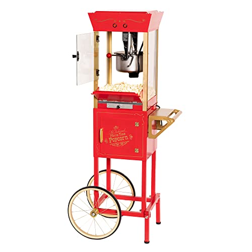 Nostalgia Popcorn Maker Machine - Professional Cart With 8 Oz Kettle Makes Up to 32 Cups - Vintage Popcorn Machine Movie Theater Style - Red