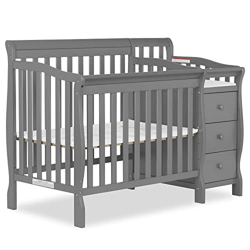 Dream On Me Jayden 4-in-1 Mini Convertible Crib And Changer in Storm Grey, Greenguard Gold Certified, Non-Toxic Finish, New Zealand Pinewood, 1' Mattress Pad