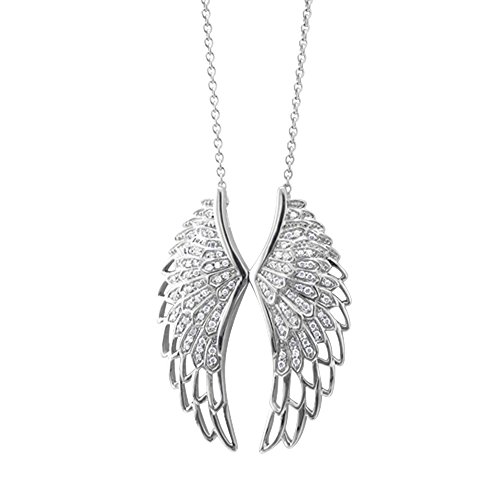 Sterling Silver Angel Feather Wing White Diamond Pendant Necklace (1/2 Carat)