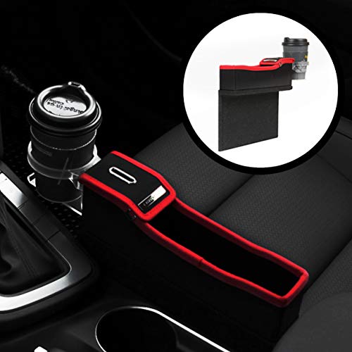 KMMOTORS Coin Side Pocket Red Console Side Organizer Crevice Filler Console Side Organizer Multi-Functional Storage (Red. Passenger. With Cupholder)