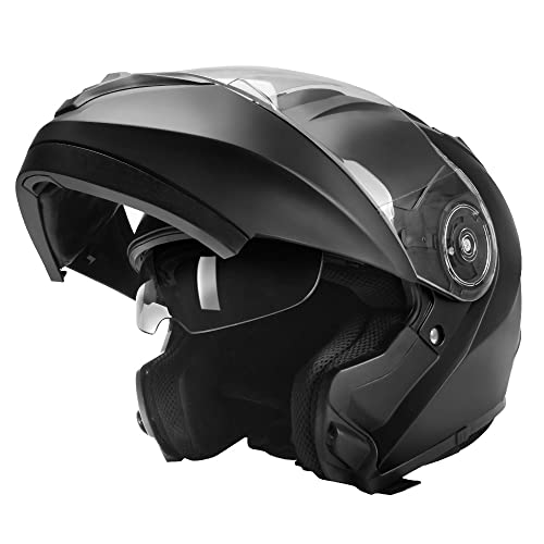 JAGASOL DOT Flip Up Modular Full Face Motorcycle Helmet with Dual Visor for Adult Men and Women, DOT Approved(Matte Black,S)