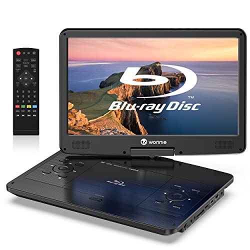 WONNIE 16.9' Portable Blu ray DVD Player with 14.1' 1080P HD Swivel Screen, 4-Hour Rechargeable Battery, Supports HDMI Output, Dolby Audio, Last Memory, Region Free, USB/SD Card, AV in