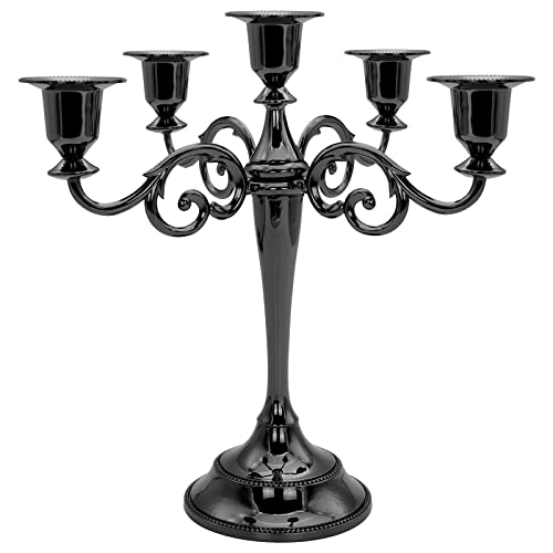 Candelabra 5 Arms Metal Black Candlestick Candle Holder Fits 3/4'' Taper Candles for Valentine's Day Wedding, Dining Table Party Home Decoration
