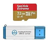 SanDisk 32GB Memory Card Extreme Works with GoPro Hero 7 Black, Silver, Hero7 White UHS-1 U3 Micro SDXC Bundle with Everything But Stromboli 3.0 Micro/SD Card Reader
