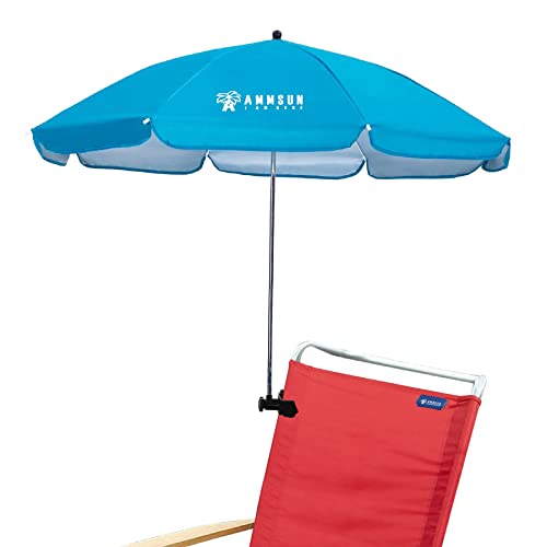 AMMSUN Chair Umbrella with Universal Clamp 43 inches UPF 50+,Portable Clamp on Patio Chair,Beach Chair,Stroller,Sport chair,Wheelchair and Wagon,Bright Blue