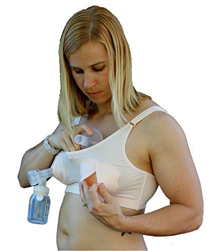 Hands-Free Universal Breast Pump Bra for Multitasking moms with Free Pair of Washable Breastpads, Small Nude