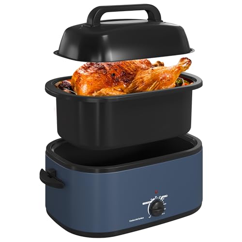 Roaster Oven,24Qt Electric Roaster Oven with Self-Basting Lid,Turkey Roaster with Unique Defrost/Warm Function,Large Roaster with Removable Pan & Rack,Blue