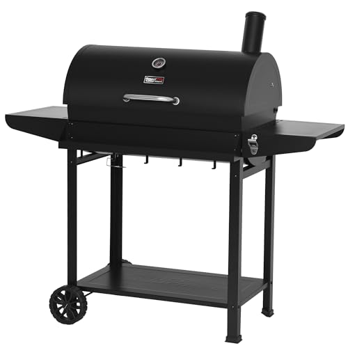 Royal Gourmet CC1830T 30-Inch Barrel Charcoal Grill with Front Storage Basket, Outdoor BBQ Grill with 627 sq. in. Cooking Area, Backyard Barbecue Cooking Party, Black