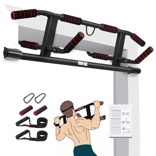 IRON AGE Pull Up Bar For Doorway - Pullupbar With Enhanced Smart Hook Angled Grip Home Gym Exercise Equipment US Patent (Fits Almost All Doors)