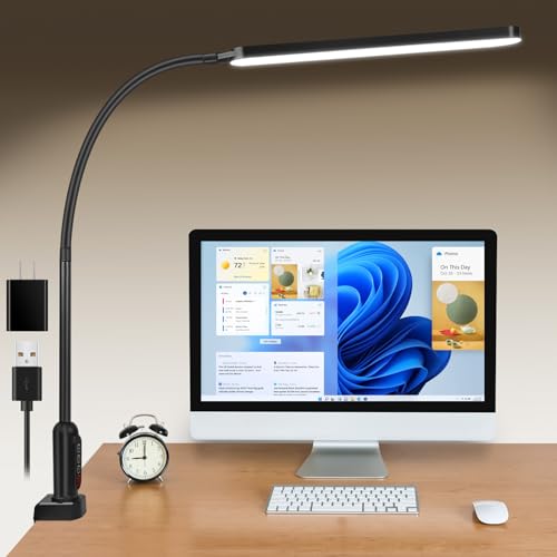 LED Desk Lamp for Home Office, 1400LM Flexible Gooseneck Desk Light with Clamp, 5 Mode X 11 Brightness Eye-Caring Modes, Memory Function, Architect Task Desk Lamps for Workbench Drafting Reading Study