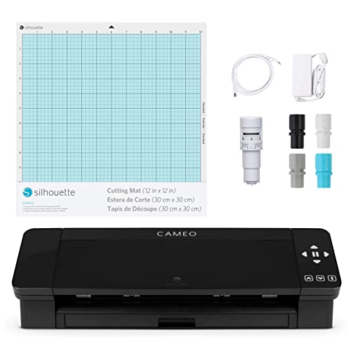 Silhouette Cameo 4 with Bluetooth, 12x12 Cutting mat, AutoBlade 2, 100 Designs and Silhouette Studio Software - Black Edition