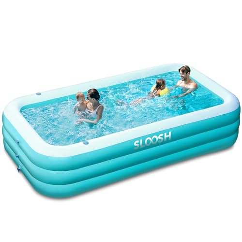 Sloosh Inflatable Pool with Seats, 130' x 72' x 22' Full-Sized Inflatable Swimming Pool, Durable Thickened Above Ground Swimming Pool, Blow Up Family Pool Summer Water Party Backyard Garden Lawn