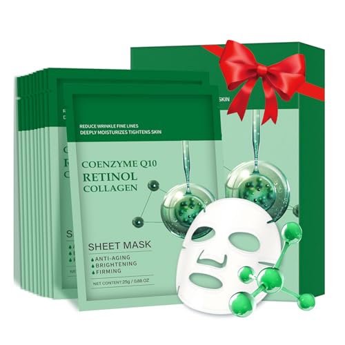 IREV Anti Aging Face Sheet Masks, Coenzyme Q10 Retinol Collagen Facial Masks 10 Sheet, Spa Face Masks Skincare Face Treatment Masks for Deep Repairing and Moisturizing Anti Wrinkles Gifts