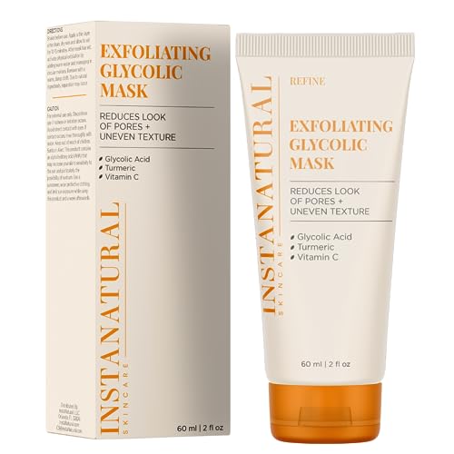 InstaNatural Glycolic Acid Exfoliating Face Mask, Exfoliating Face Scrub and Skin Care Mask, Pore Minimizer & Blackhead Remover with Vitamin C and Turmeric