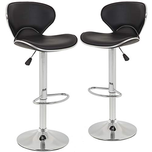 Set of 2 Bar Stools, Counter Height Adjustable Bar Chairs with Back Barstools PU Leather Swivel Bar Stool Kitchen Counter Stools Dining Chairs (Black)