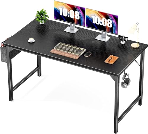 Sweetcrispy Computer Desk - Office 48 Inch Writing Work Student Study Modern Simple StyleWooden Table with Storage Bag & Iron Hook for Home Bedroom - Black
