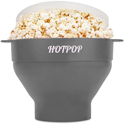 The Original Hotpop Microwave Popcorn Popper, Silicone Popcorn Maker, Collapsible Bowl BPA-Free and Dishwasher Safe- 20 Colors Available (Gray)