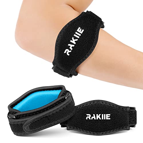 Rakiie Elbow Brace 2 Packs for Tendonitis, Adjustable Golf and Tennis Elbow Relief for Men and Women(Blue)
