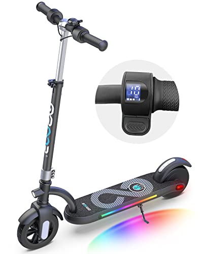 Gyroor Kids Electric Scooter, with 200W Motor & LED Visible Display, Colorful Lights, Adjustable Speed and Height, 10 Mph & 10 Miles Range Electric Scooter, Electric Scooter for Kids Ages 8-12, Silver
