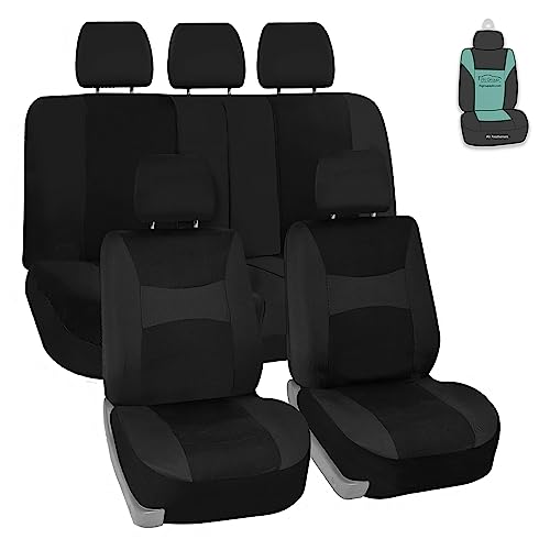 FH Group Light Breathable Durable Washable Flat Foam Padding Cloth Full Set Car Seat Covers, Airbag & Split Compatible w Gift - Universal Fit for Cars Trucks and SUVs (Black)