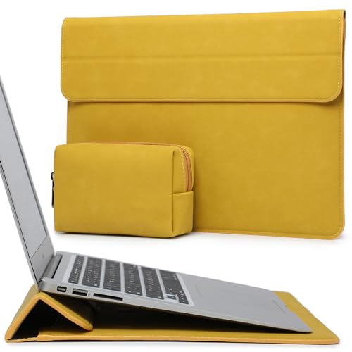 HYZUO 13.3-14 Inch Laptop Sleeve Cover with Case Stand Feature for MacBook Pro 14 M3/M2/M1 Pro/Max A2992 A2918 A2779 A2442 2021-2024, 13.5 Surface Laptop 6-1, MacBook Air 13 2012-2017, Olive Yellow